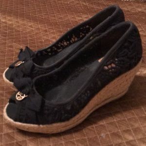 Tory Burch Black 2 1/2 inch Wedges 5.5